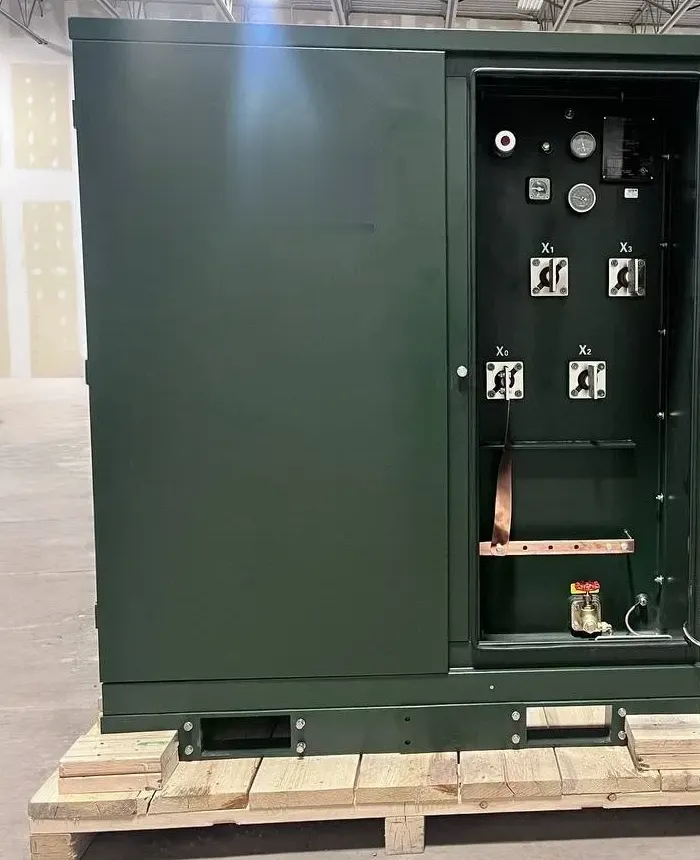 Reconditioned 500 kVA 27.6kV pad-mount transformer on a shipping pallet — representative photo